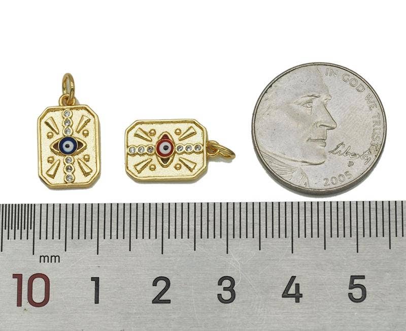 CZ Enamel Evil Eye On Rectangle Pendant, Sku#Z1434