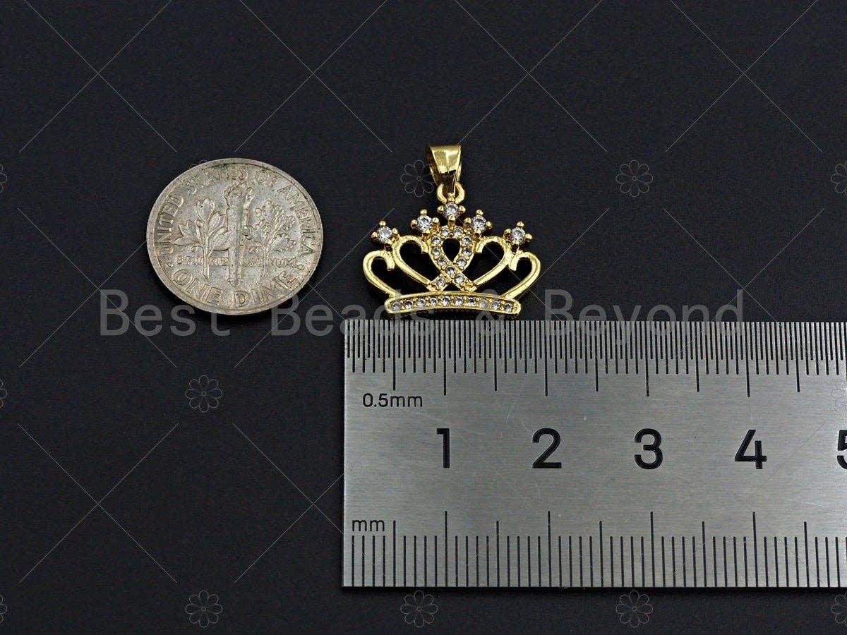 18K Gold Micro CZ Pave Crown Pendant, Gold Crown Charm, Crown Beads, Jewelry Findings, 15x18mm, sku#LK41