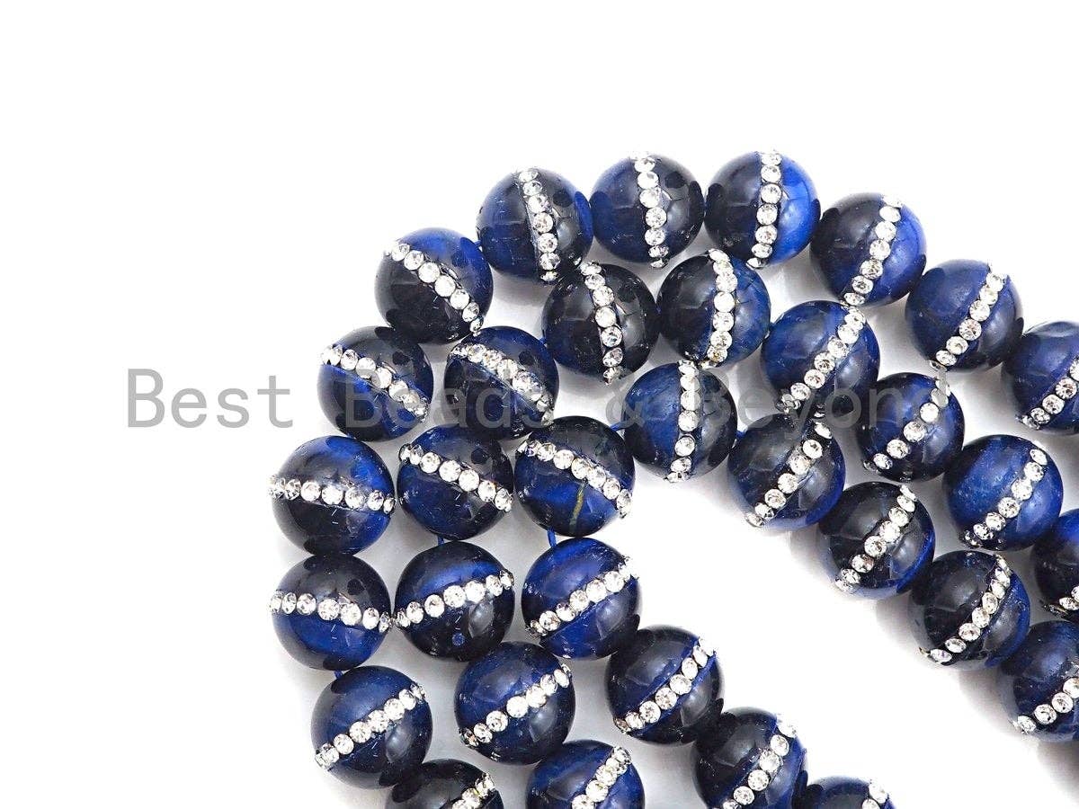 High Quality Blue Tiger Eye with rhinestone inlaid, 6mm/8mm/10mm/12mm/14mm, Tiger eye Beads, 15.5inch Full strand, SKU#V48