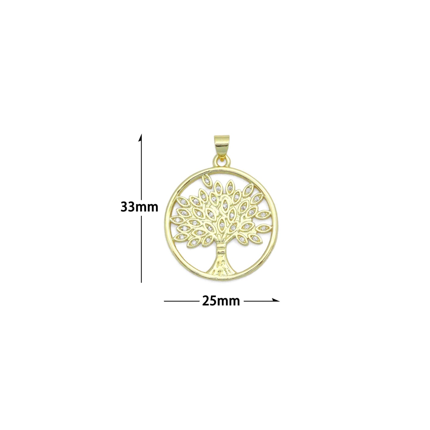 Oval CZ Gold Tree Charm Pendant, Sku#LK1163