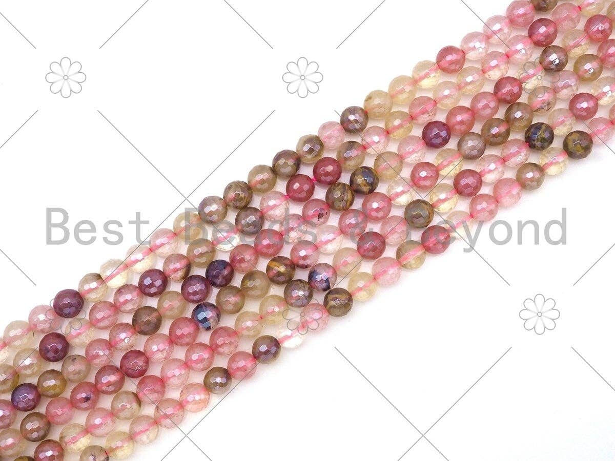 Mystic Godlen Pink Quartz Round Faceted Beads, 6mm/8mm/10mm/12mm Silver Plated Beads, 15.5'' Full Strand, Sku#UA226