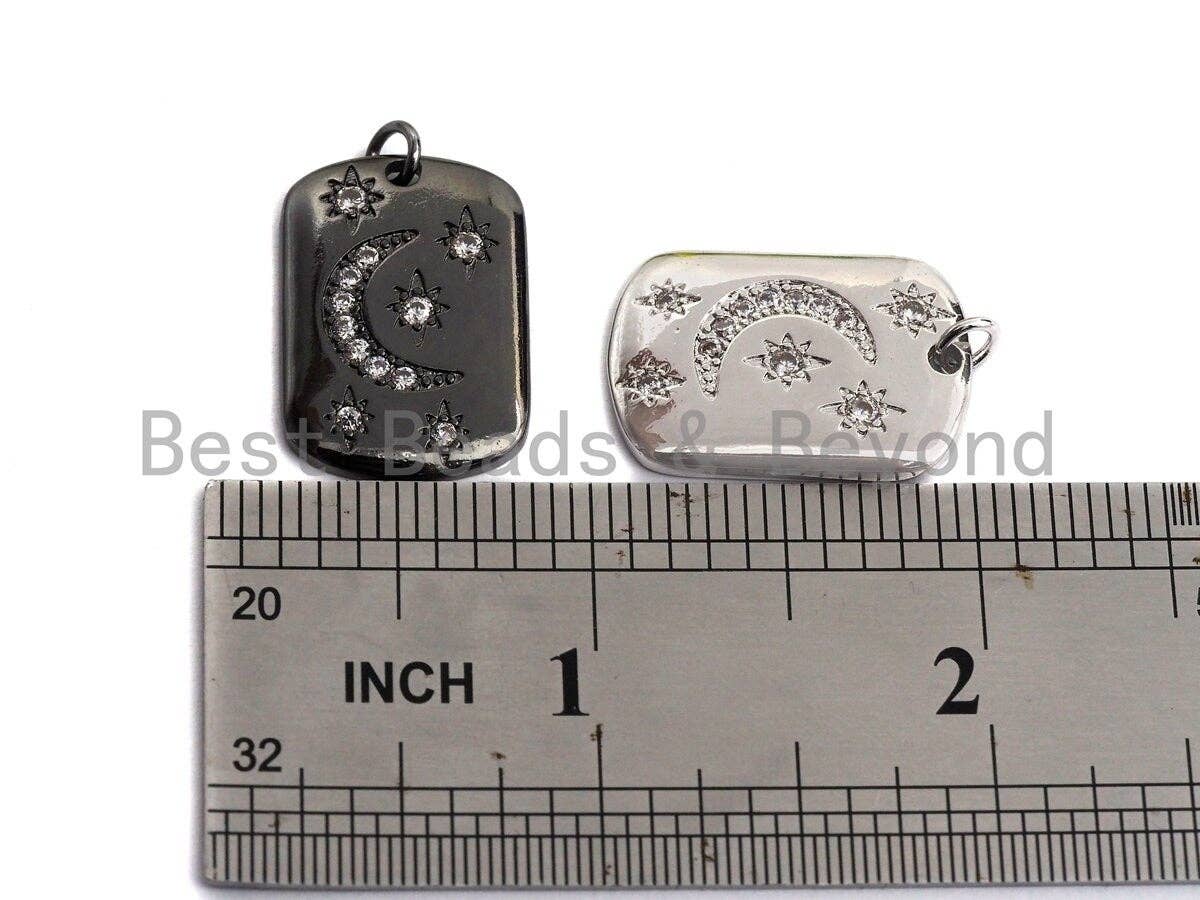 Clear CZ Micro Pave Moon Star Square Pendant/Charm,Silver/Gold/Rose Gold/Black Tone,16x27mm,Sku#Z427