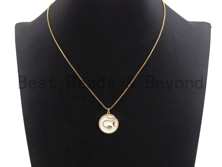 Enamel Round With Snake And Moon Pendant, Gold/Black/Silver,CZ Micro Pave Oil Drop pendant,Enamel Jewelry,20x22mm,sku#Z402
