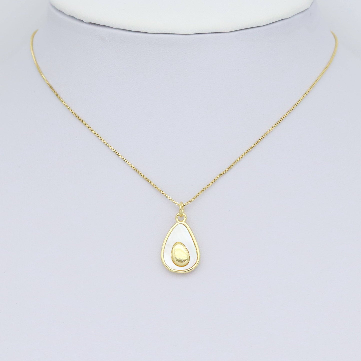 CZ Pave Mother of pearl Gold Avocado Drop Shape Charm Pendant, Sku#LK953
