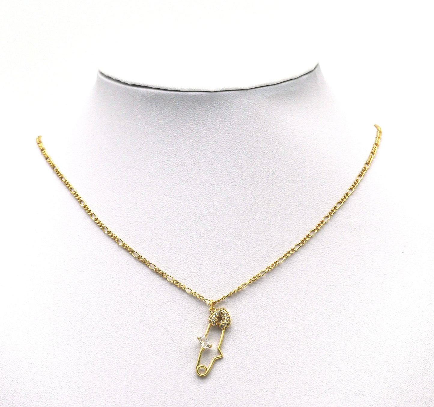 Gold CZ Safety Pin Charm, Sku#LK694