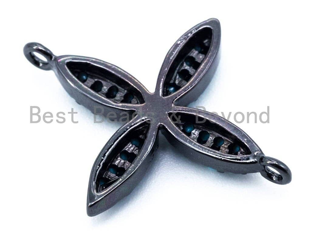 CZ Micro Pave Turquoise Four Leaf Connector, Cubic Zirconia Space Connector Charm, Fashion Jewelry Beads, 19X24mm, 1pc/2pcs sku#M113