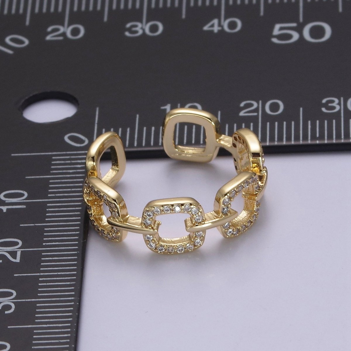 Chain Link CZ Cystral Paved Ring -Iced out chain link Ring, 14K Gold Filled ring, Staking Trendy ring S-389