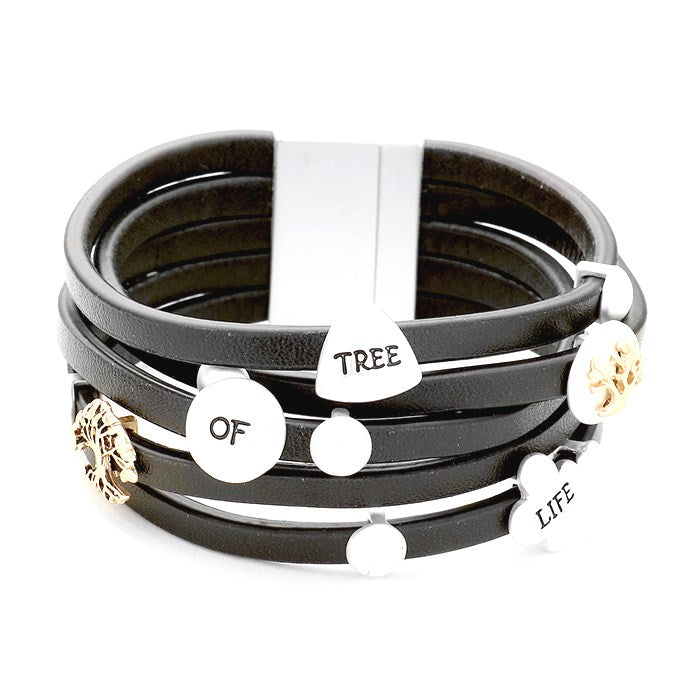 Charms - Tree Of Life - Faux Leather Magnetic Bracelet
