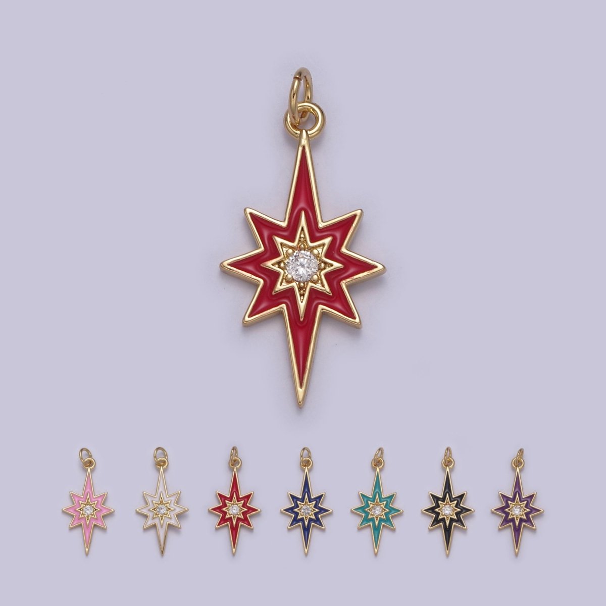Colorful Enamel Star Charm 8 Point Star Starburst North Star Pendant - Gold Filled Statement Celestial Charm Pendant N-729 - N-735