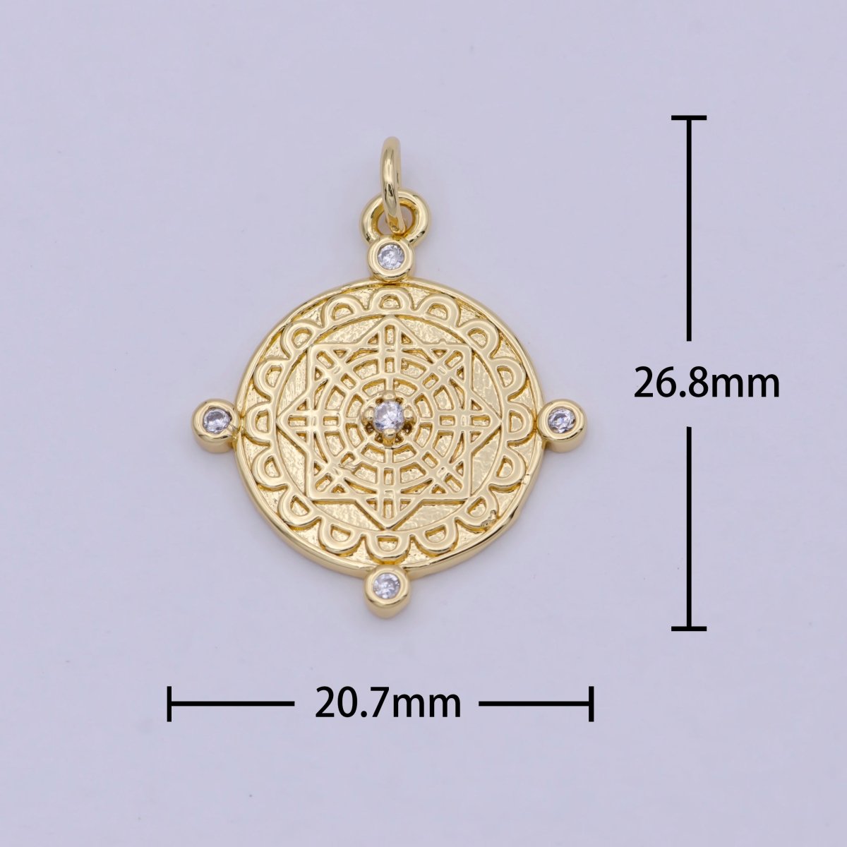 Compass Pendant, cubic zirconia cz diamonds, 14K Gold Filled, medallion pendant for Necklace Jewelry Making W-170