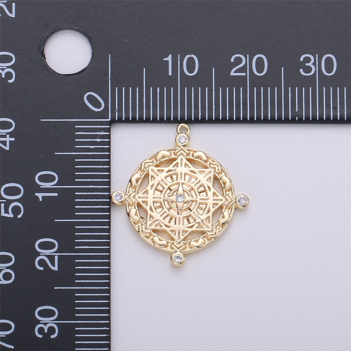 Compass Pendant, cubic zirconia stones, cz diamonds, 18K Gold Filled, medallion pendant for Necklace Jewelry MakingC-477