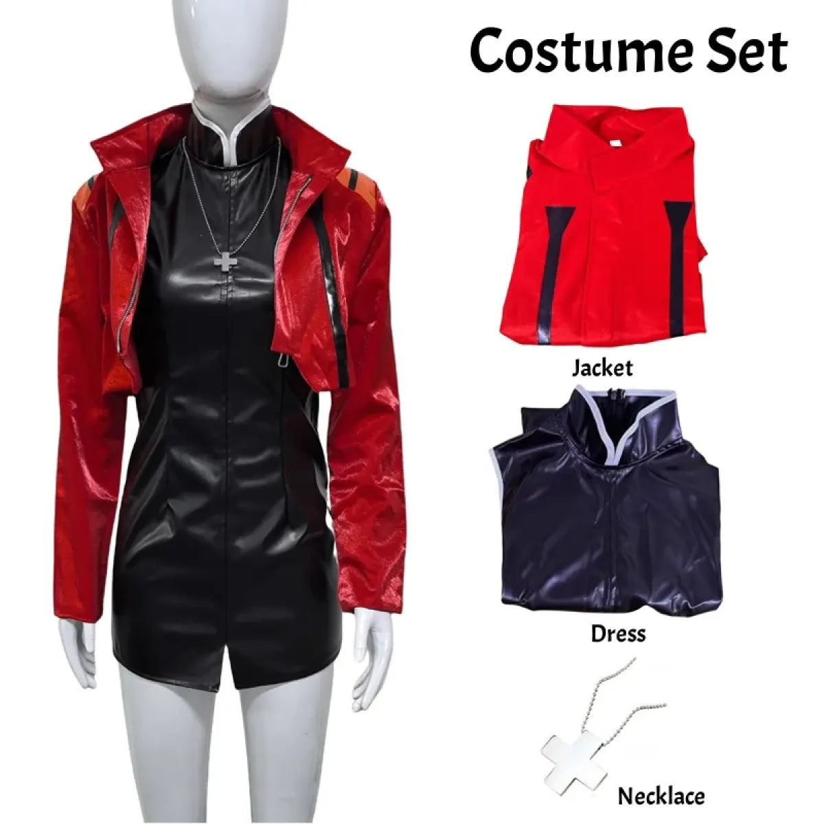 Misato Katsuragi EVA Cosplay Set β Red Jacket & Black Dress Costume