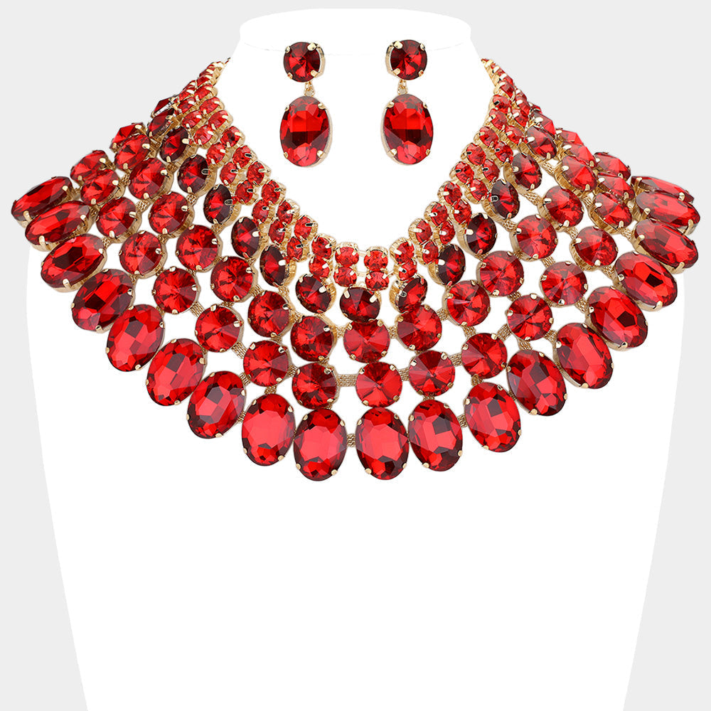 Women's Crystal Glass Bib Statement Necklace