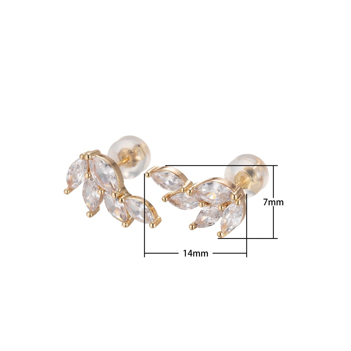 OS Crystal Leaves Studs Earring CZ Crystal Stone Floral Nature Leaves Daily Earring Jewelry P-194
