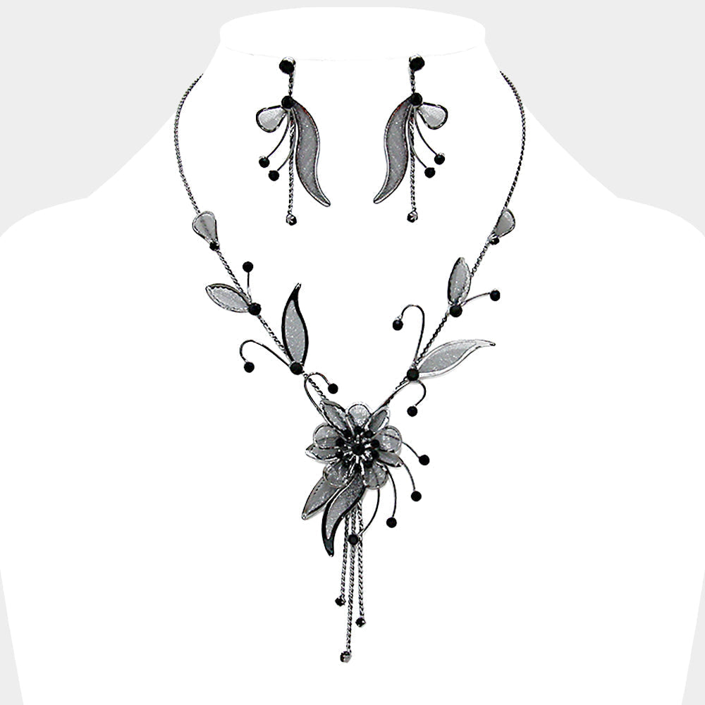 Crystal Rhinestone Metal Mesh Flower Necklace