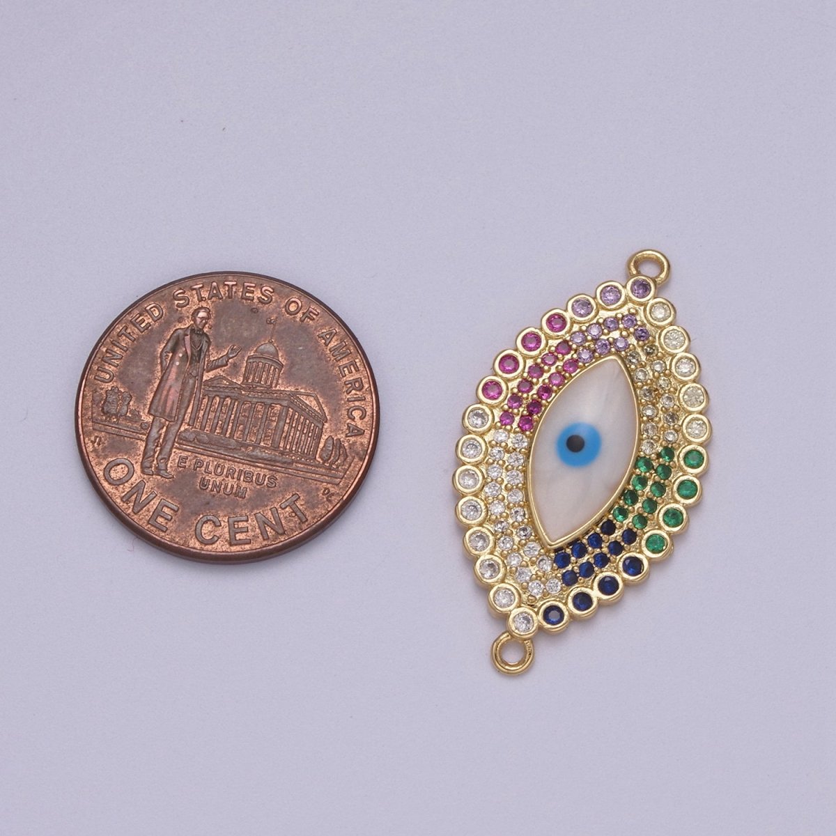 Cubic Evil Eye Charm Connector Greek Eye Double Bail Pendant Connector with CZ Rhinestone Accent Micro Pave Evil Eye Charm For Necklace Making Y-458
