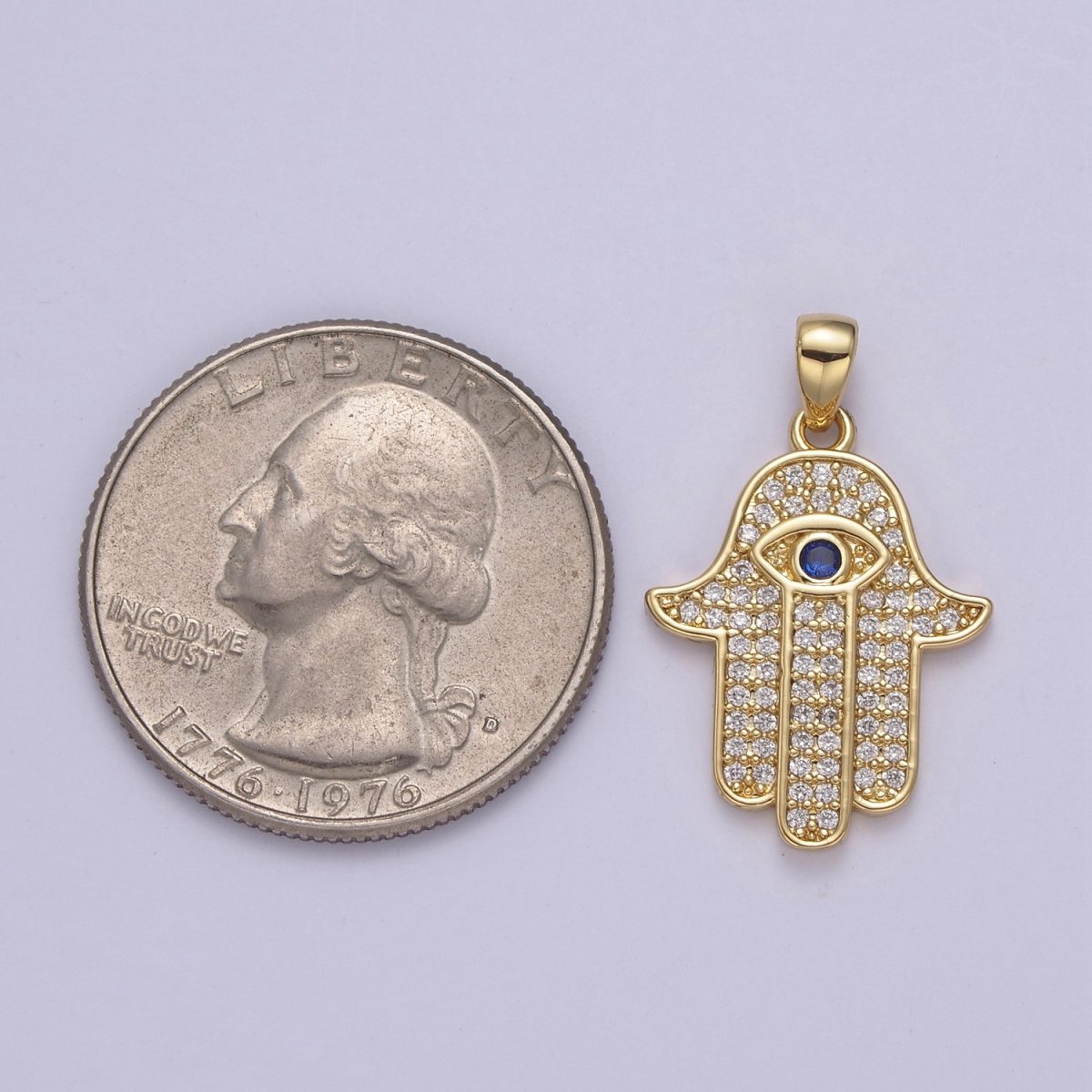 Cubic Gold Filled Hamsa Hand Cz Pendant Hand of Fatimah Charm Statement Jewelry N-545