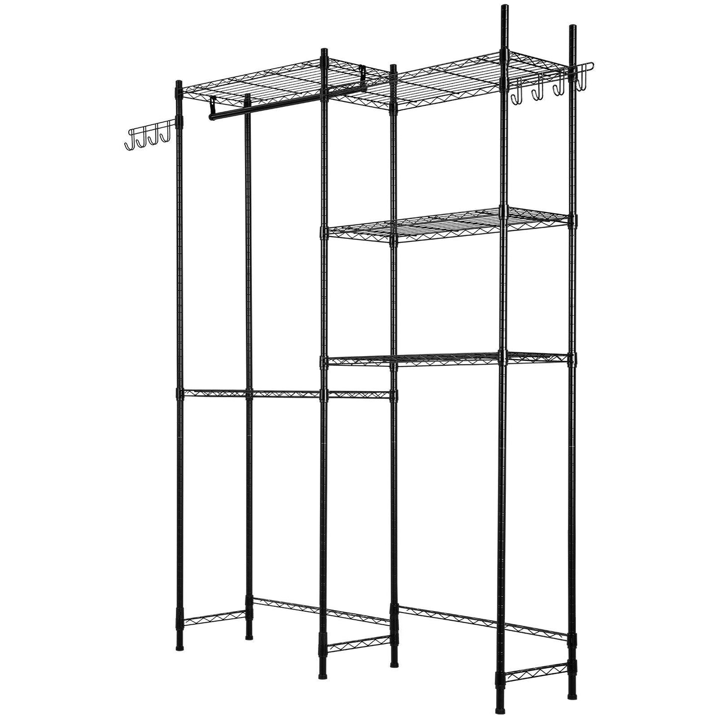 Over The Washer and Dryer Storage Shelf, 5 Tier Laundry Room Drying Rack with Hanger Rod and Hooks, Adjustable Over Washer and Dryer Shelves, Laundry Room Shelf Storage Space Saver, Black
