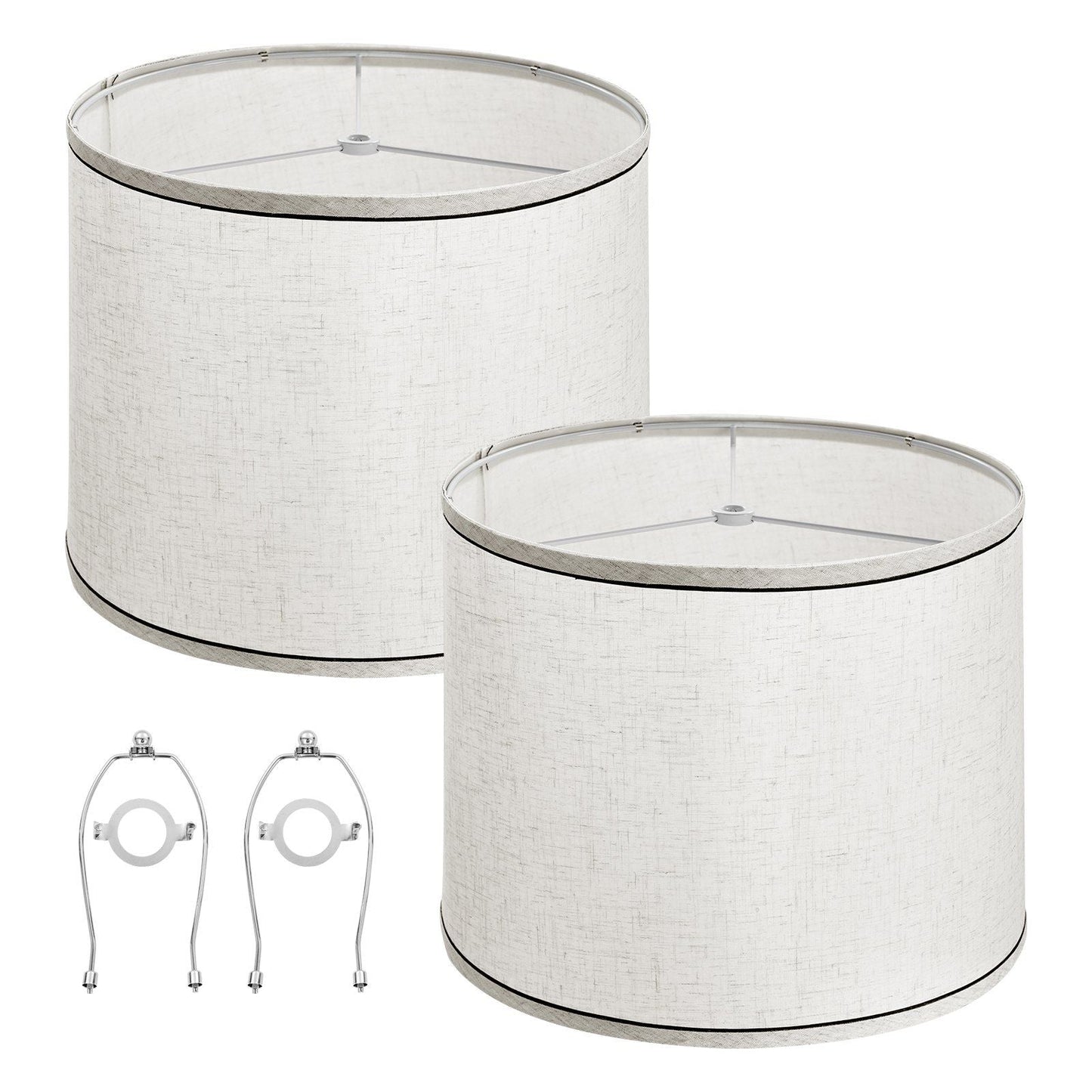 Lamp Shade 2 Set with Harp 11 x 13 x 10 inches (Light Linen with Black Edge)