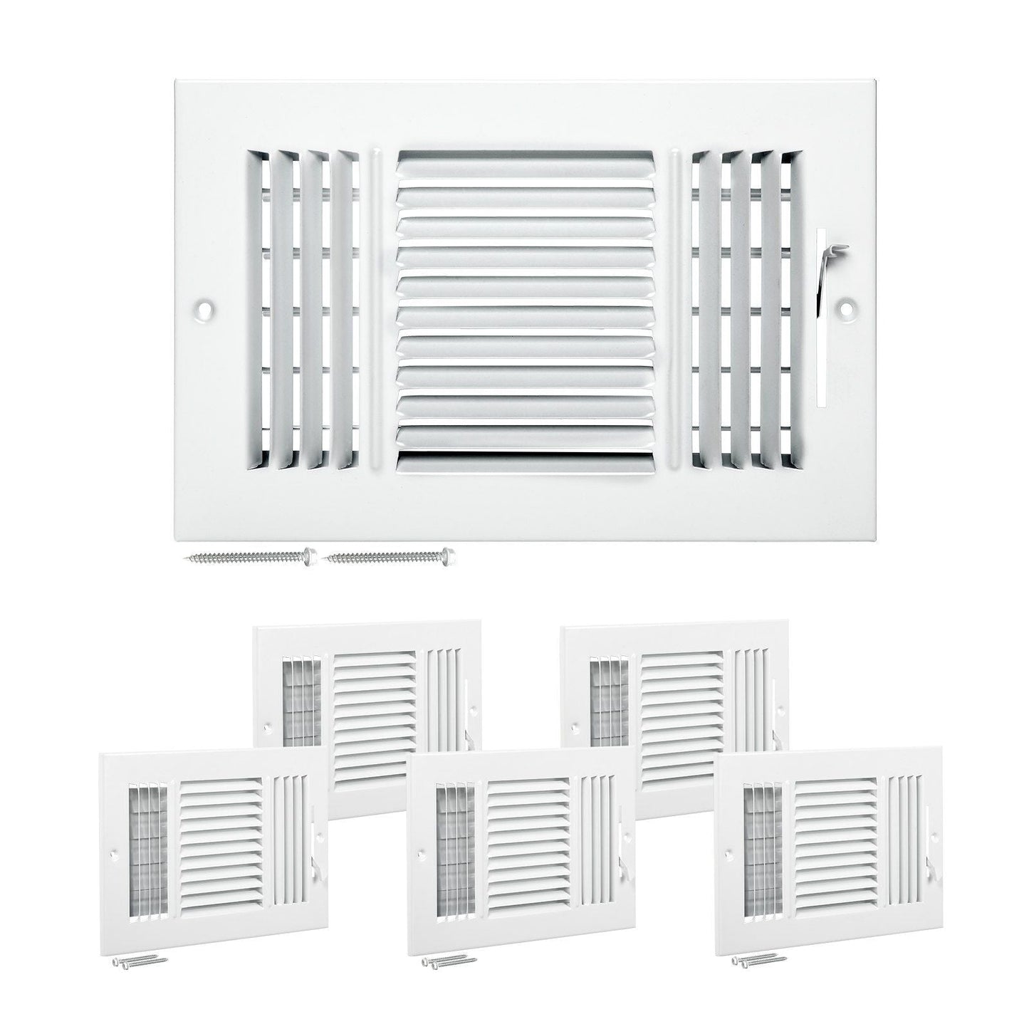 Floor Registers 3-Way 6 x 10 Inch Iron Floor Vents for HVAC Grilles 6-Pack White