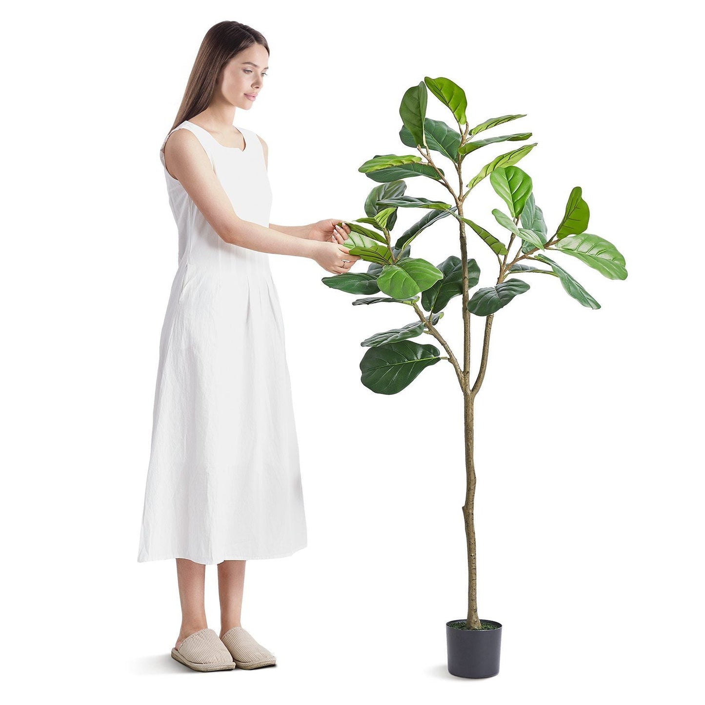 Artificial Fiddle Leaf Fig Tree, 5 FT, Secure PE Material & Anti-Tip Tilt Protection Low-Maintenance Faux Plant, Lifelike Green Fake Potted Tree for Home Office Warehouse Decor Indoor Outdoor