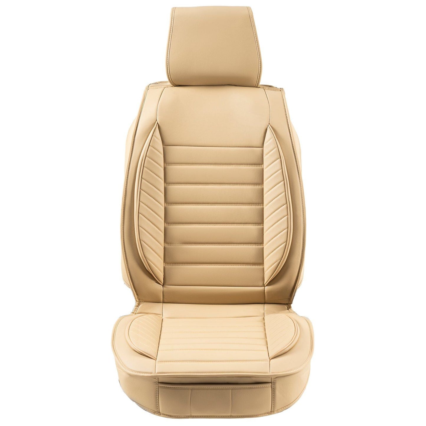 Seat Covers, Universal Car Seat Covers Front Seats, 2pcs Faux Leather Seat Cover, Semi-enclosed Design, Detachable Headrest and Airbag Compatible, for Most Cars SUVs and Trucks Beige