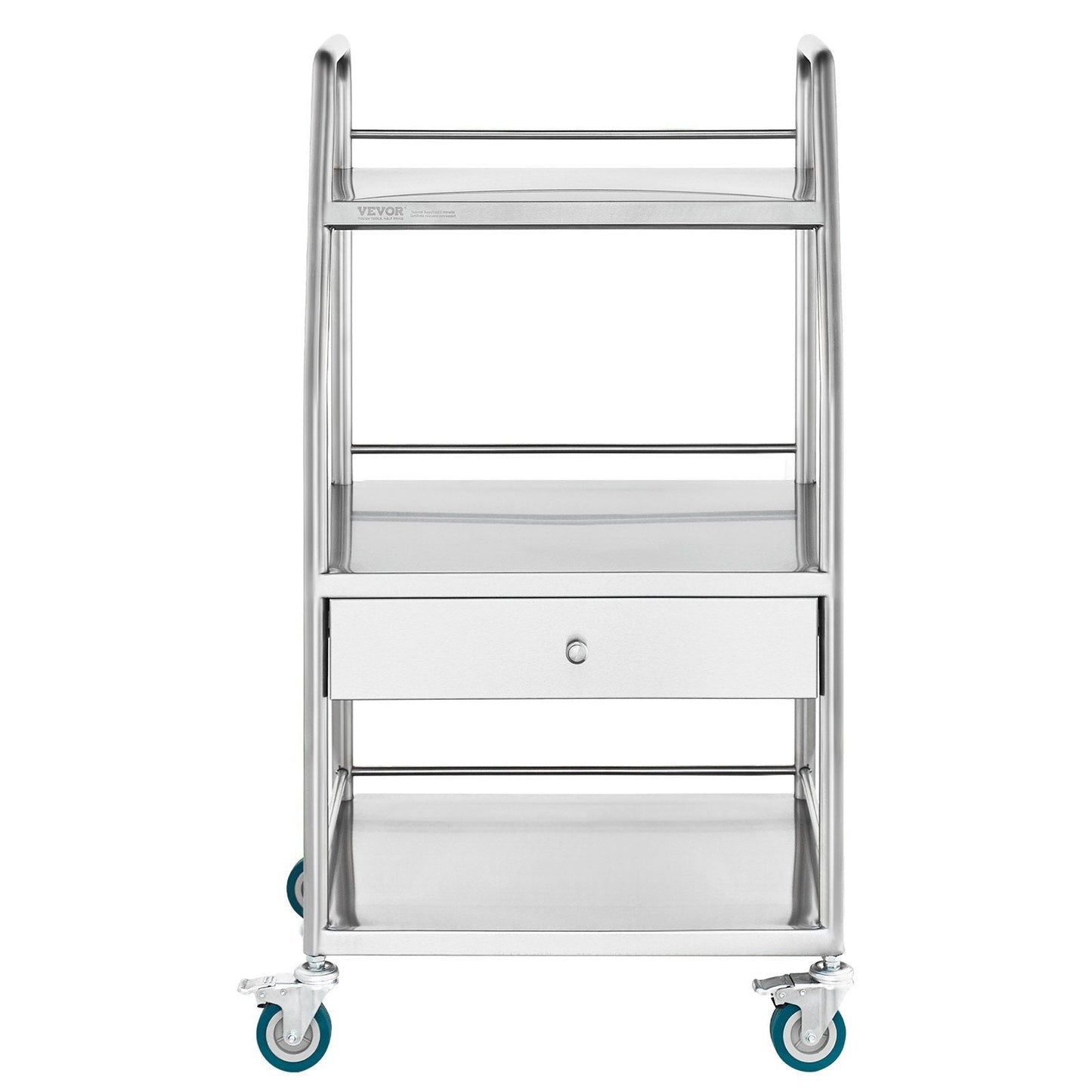 Lab Serving Cart, 3 Layers Stainless Steel Utility Rolling Cart, Medical Cart with A Drawer, Dental Utility Cart with Lockable Wheels, for Laboratory, Hospital, Dental Use