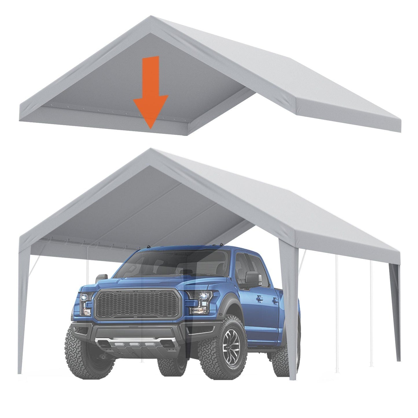 Carport Replacement Canopy Cover 13 x 20 ft, Garage Top Tent Shelter Tarp Heavy-Duty Waterproof & UV Protected, Easy Installation with Ball Bungees,Grey (Only Top Cover, Frame Not Include)