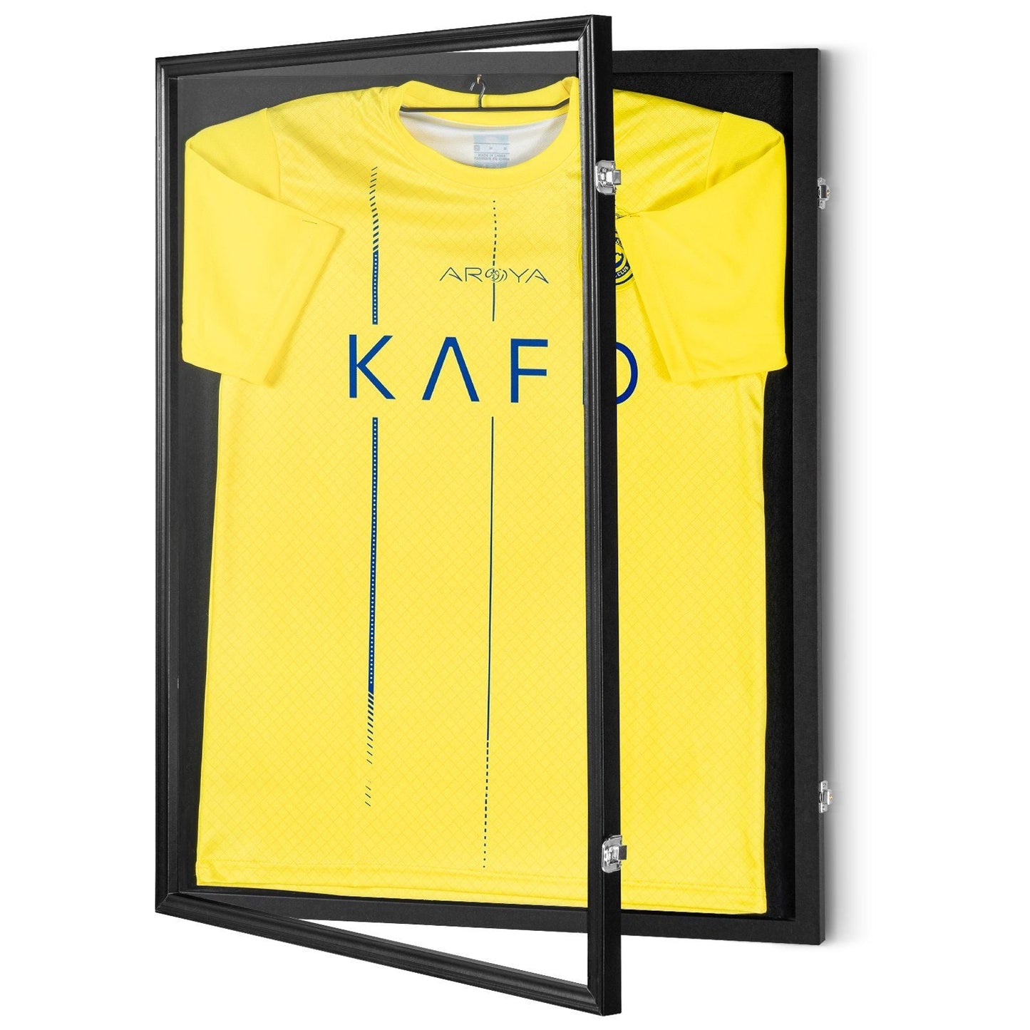 Jersey Display Frame Case, 24 x 32 x 1.5 in, Large Lockable Sport Jersey Shadow Box with 98% UV Protection PC Glass and Hangers, for Baseball Basketball Football Hockey Shirt and Uniform, Black
