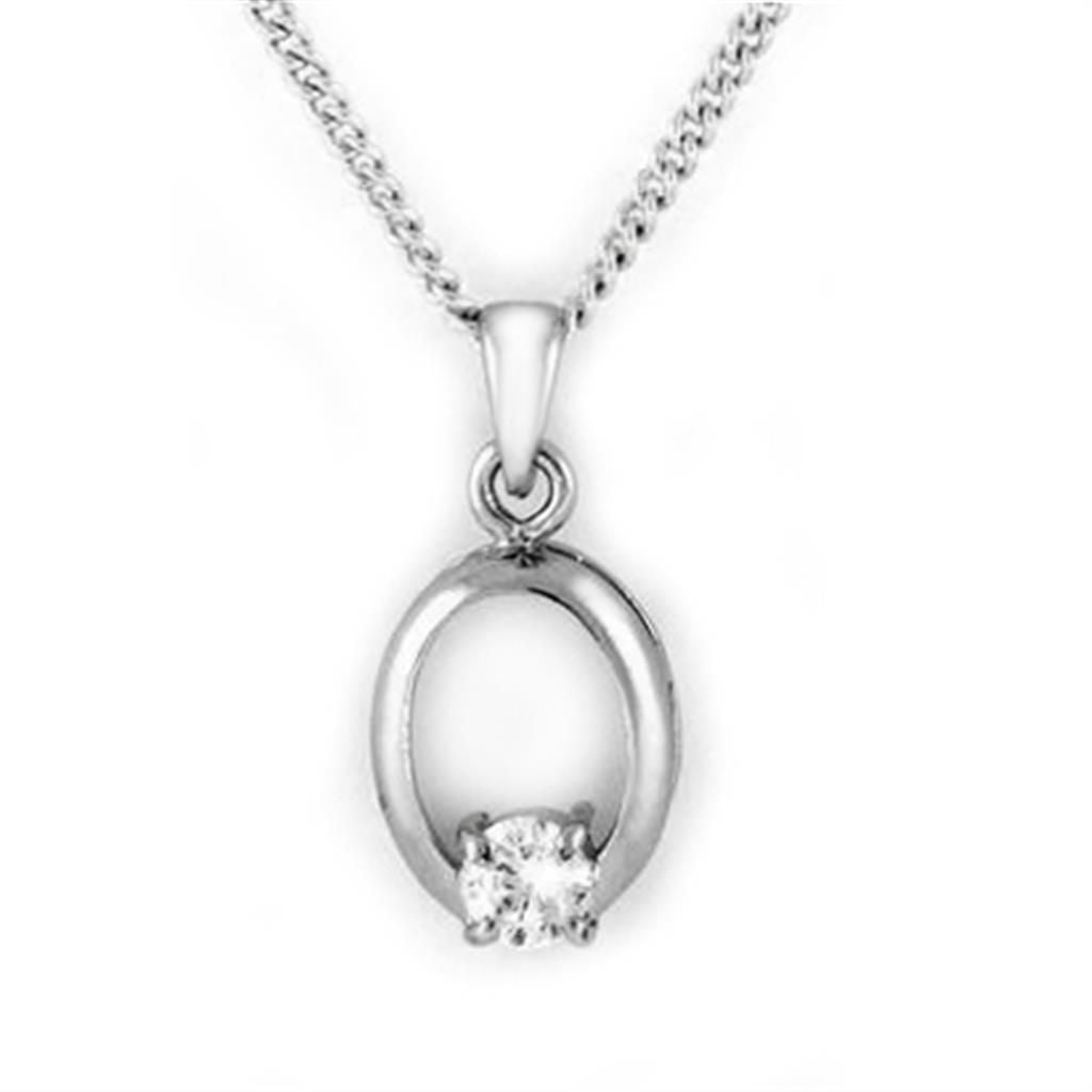 LOA1360 - Rhodium Brass Chain Pendant with AAA Grade CZ in Clear