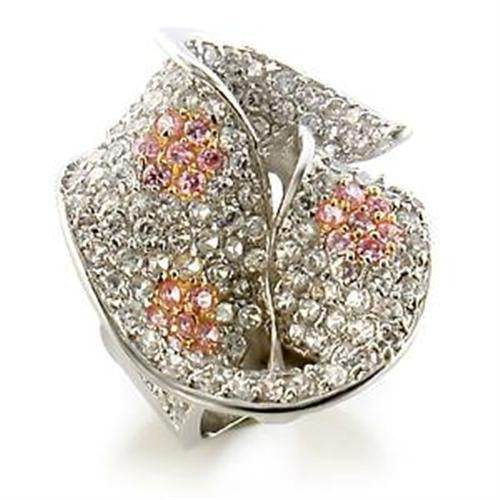 LOA583 - Gold+Rhodium Brass Ring with AAA Grade CZ in Rose