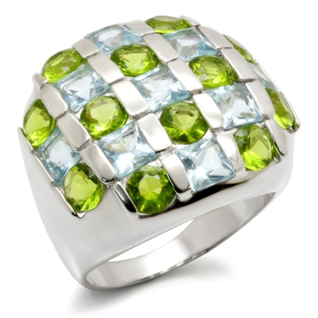 30825 - High-Polished 925 Sterling Silver Ring with AAA Grade CZ in Multi Color