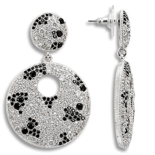 1W122 - Imitation Rhodium Brass Earrings with AAA Grade CZ in Black Diamond