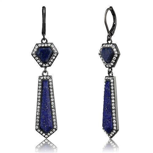 TK2723 - IP Light Black (IP Gun) Stainless Steel Earrings with Precious Stone Lapis in Montana