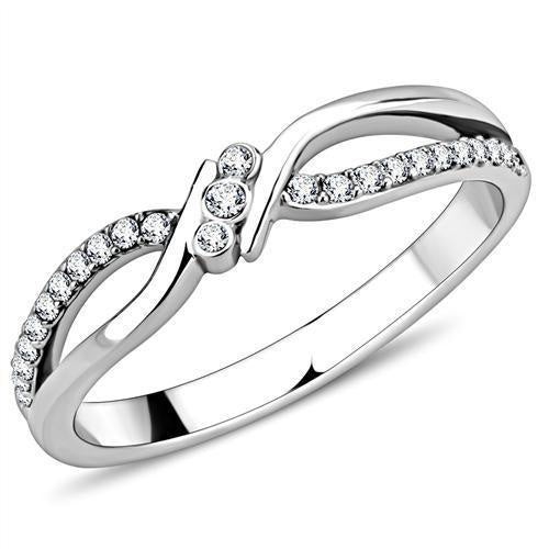 DA156 - High polished (no plating) Stainless Steel Ring with AAA Grade CZ in Clear