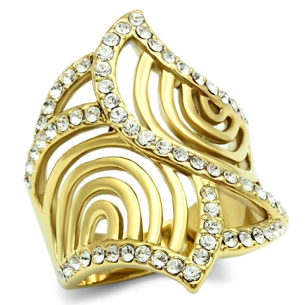 GL296 - IP Gold(Ion Plating) Brass Ring with Top Grade Crystal in Clear