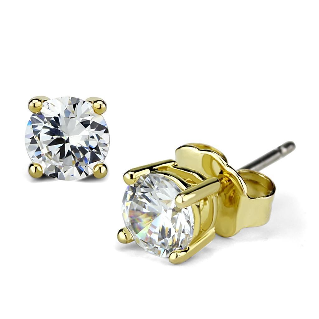LO3958 - Gold Brass Earrings with AAA Grade CZ in Clear
