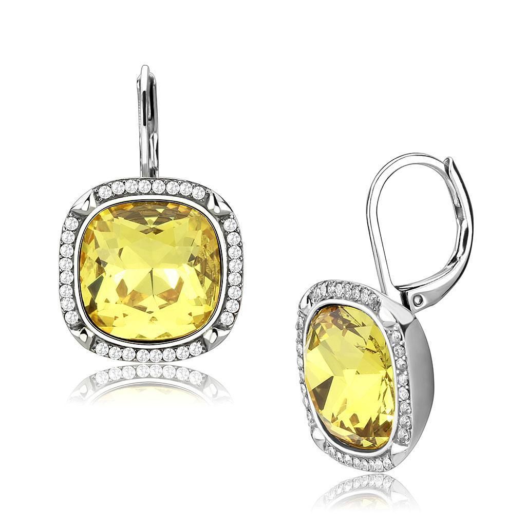 DA379 - High polished (no plating) Stainless Steel Earrings with Top Grade Crystal in Topaz
