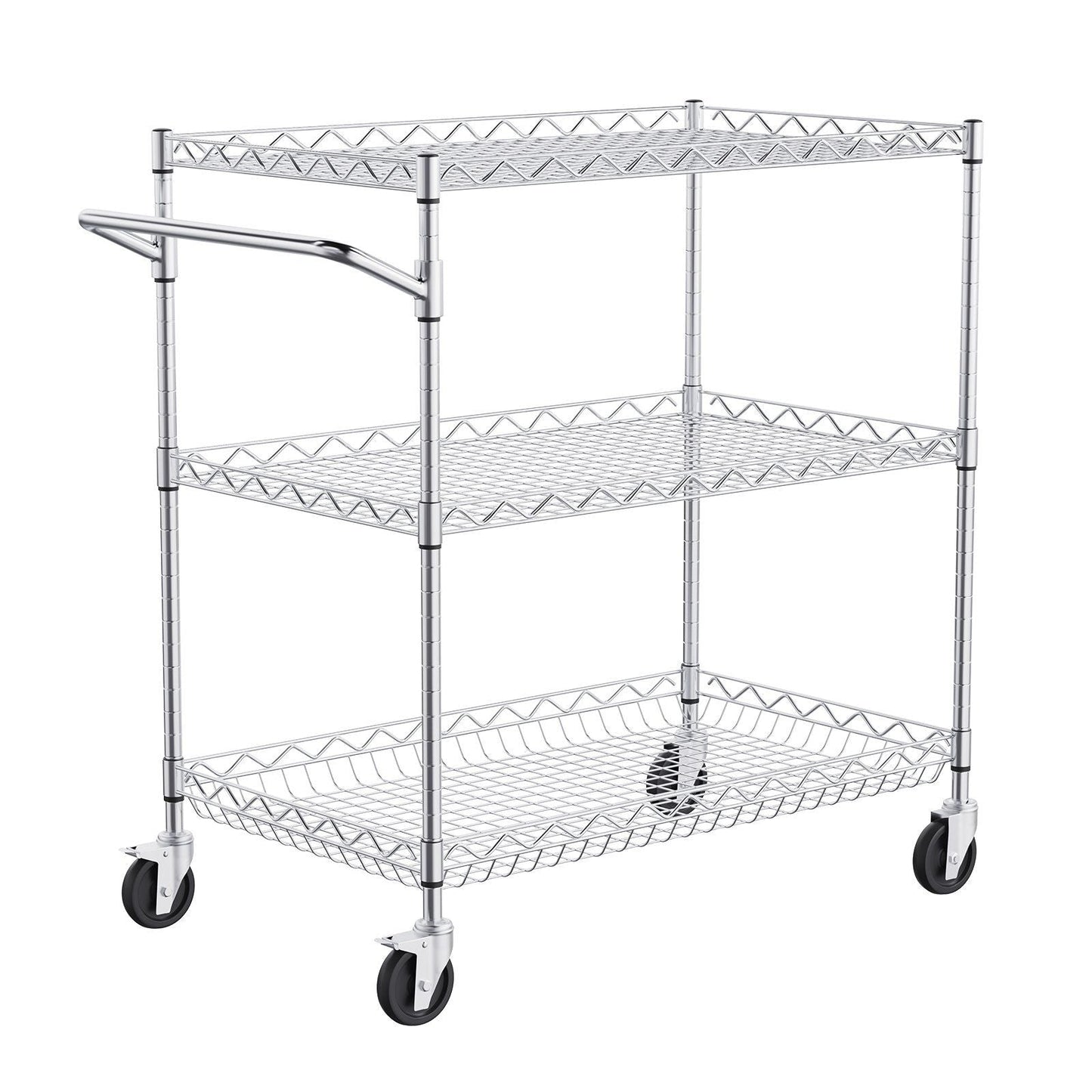 3-Tier Utility Cart Rolling Cart on Wheels 30"x18"x32.4" 661 LBS 6 Hooks