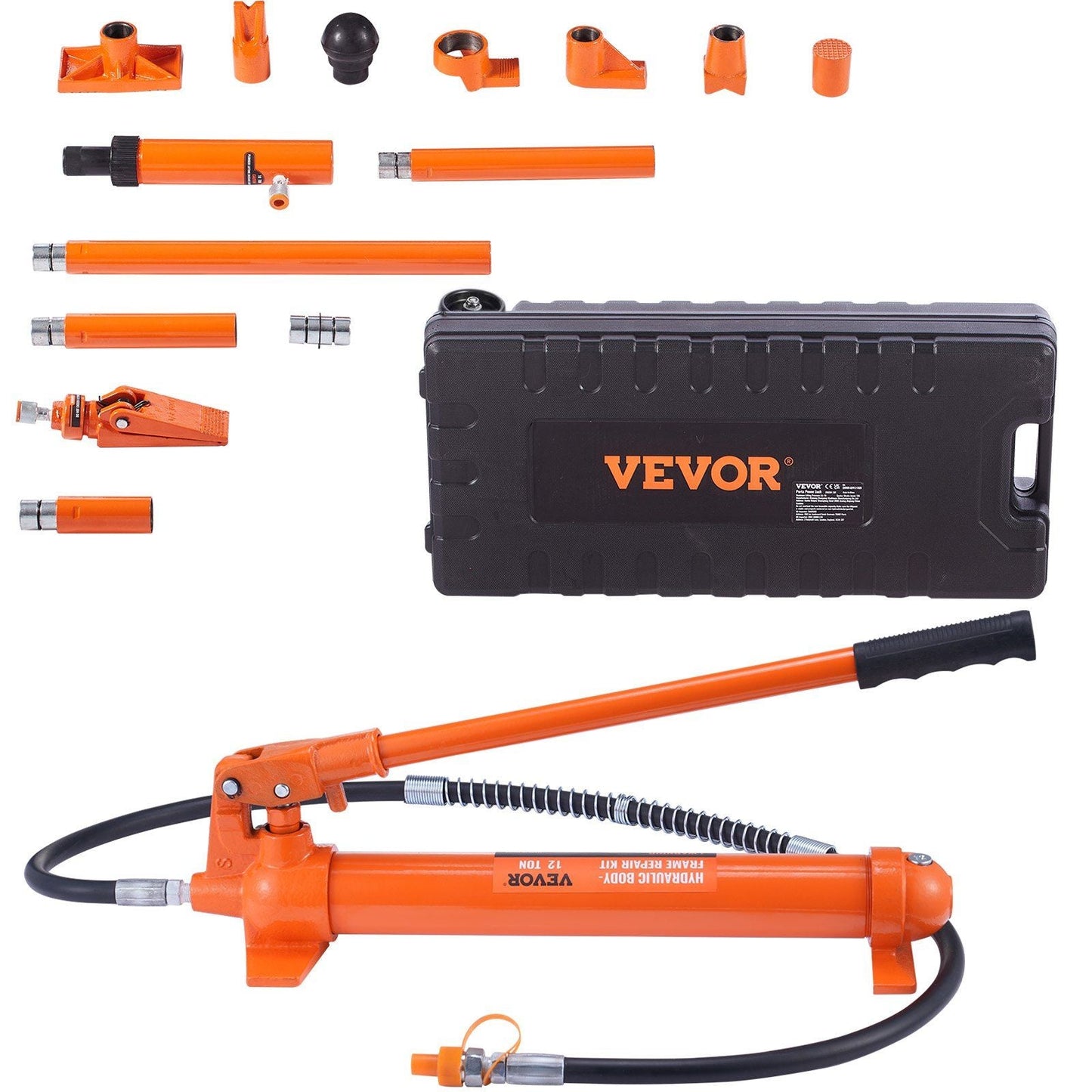 12 Ton Porta Power Kit, Hydraulic Ram with Pump with 4.6 ft/1.4 m Oil Hose, Portable Hydraulic Jack with Storage Case for Automotive, Garage, Farm, Mechanic (26455 LBS)