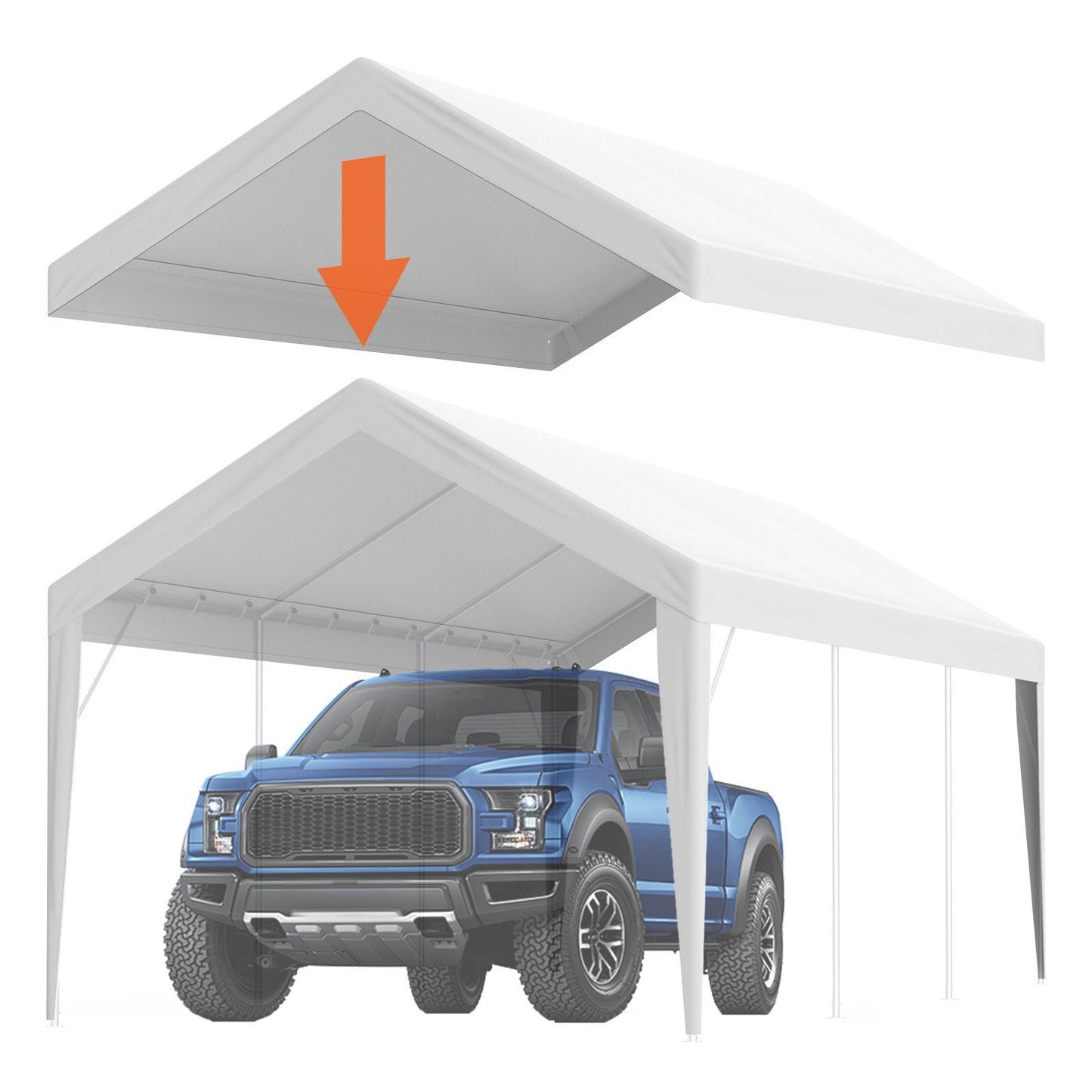 Carport Replacement Canopy Cover 10 x 20 ft, Garage Top Tent Shelter Tarp Heavy-Duty Waterproof & UV Protected, Easy Installation with Ball Bungees,White (Only Top Cover, Frame Not Include)