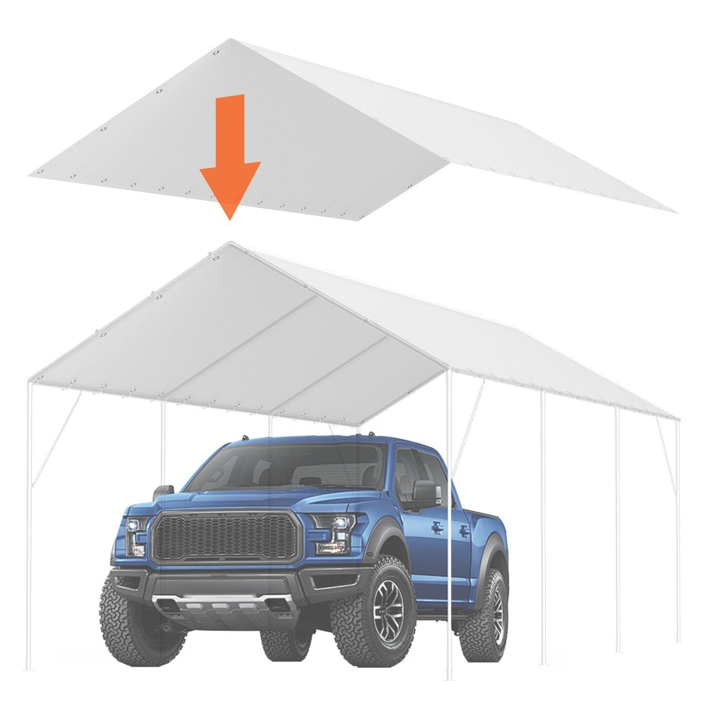 10 x 20 ft Carport Replacement Canopy Cover, Garage Top Tent Shelter Tarp Heavy-Duty Waterproof & UV Protected, Easy Installation with 40 Ball Bungeess (Only Top Cover, Frame Not Include), White