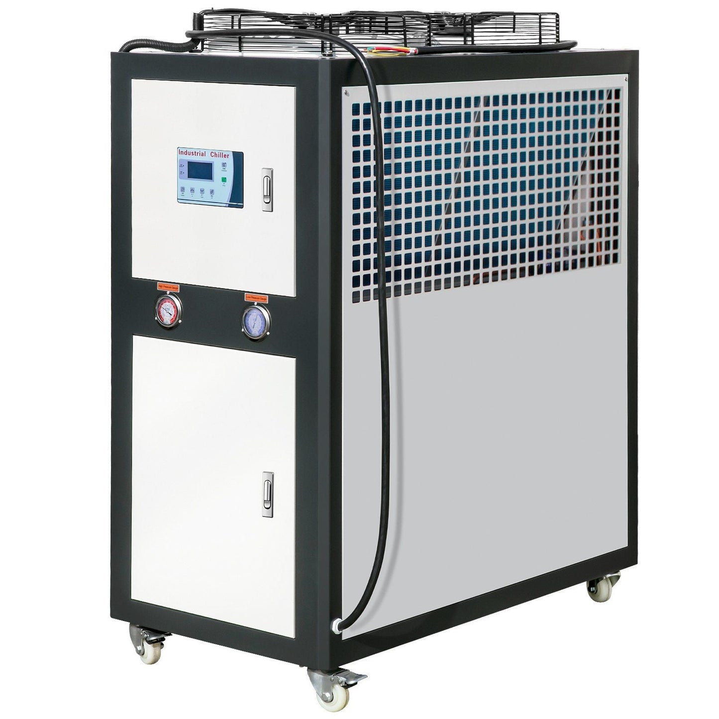 Industrial Water Chiller, 9.4HP 16 Gal Air-Cooled Industrial Water Chiller, 15,100 Kcal/h Cooling Capacity with Finned Condenser Micro-Computer Control 60L Water Tank, for Cooling Water