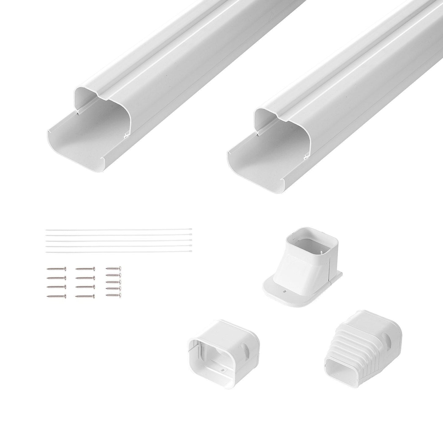 Mini Split Line Set Cover 3-inch W 7.4Ft L, PVC Decorative Pipe Line Cover For Air Conditioner with 2 Straight Ducts & Full Components Easy to Install, Paintable for Heat Pumps, White