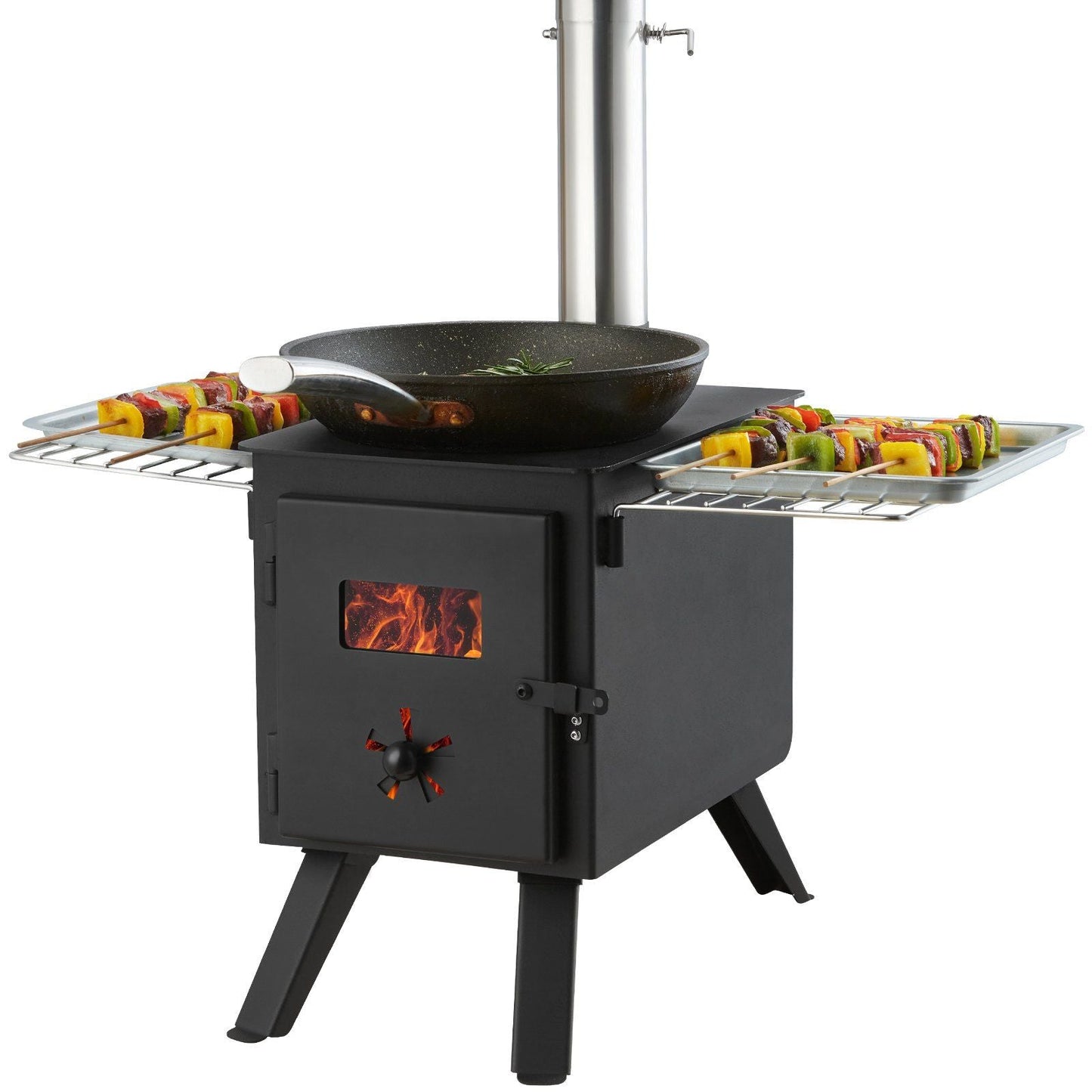 Wood Stove, 86 inch, Alloy Steel Camping Tent Stove, Portable Wood Burning Stove with Chimney Pipes & Gloves, 1400in³Firebox Hot Tent Stove for Outdoor Cooking and Heating with 8 Pipes
