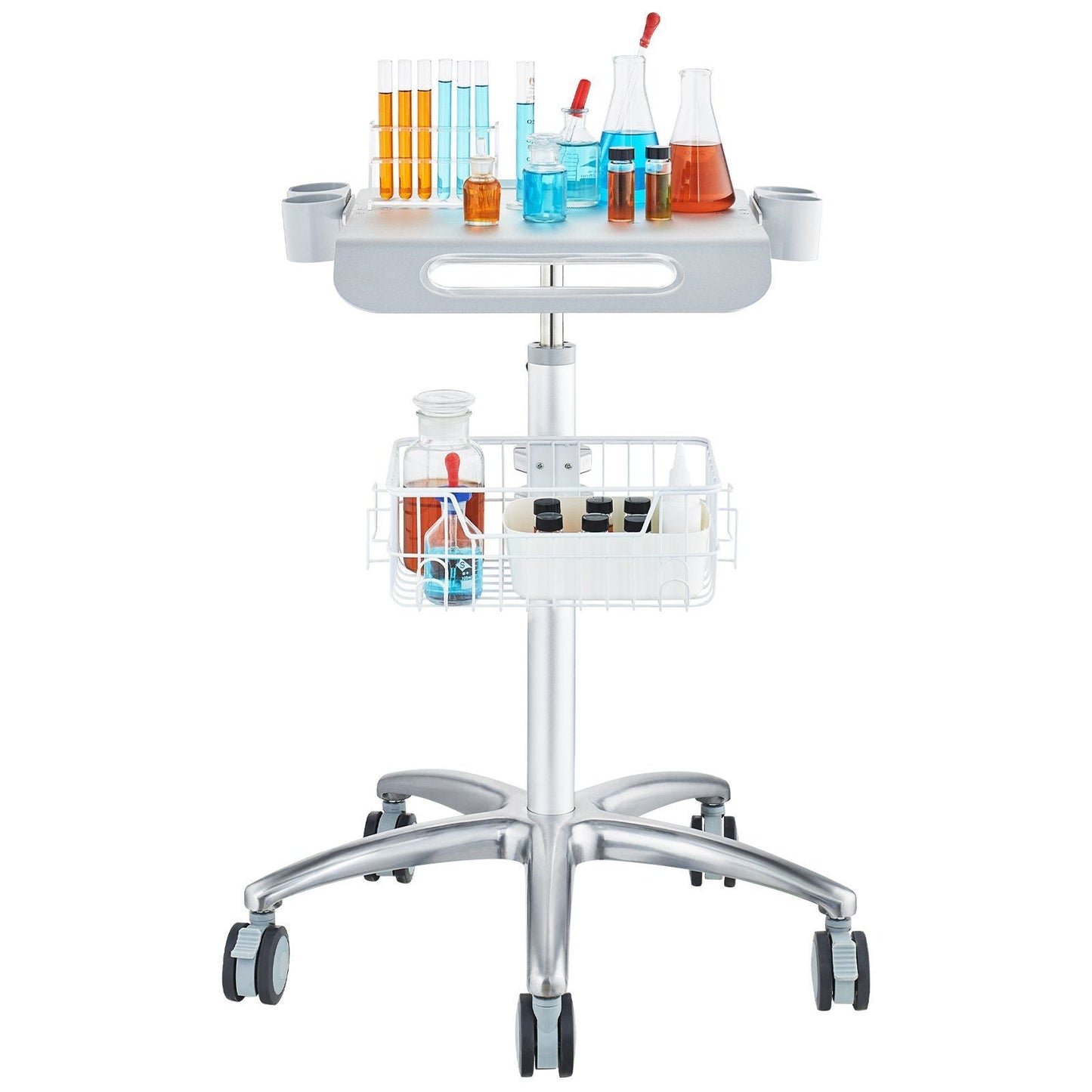 Medical Cart, Salon Cart with Wheels, Mobile Trolley Cart 26.77"-42.91" Height Adjustable, Metal Salon Stations for Hair Stylist, Rolling Desktop Lab Cart for Clinic, Beauty and Salon