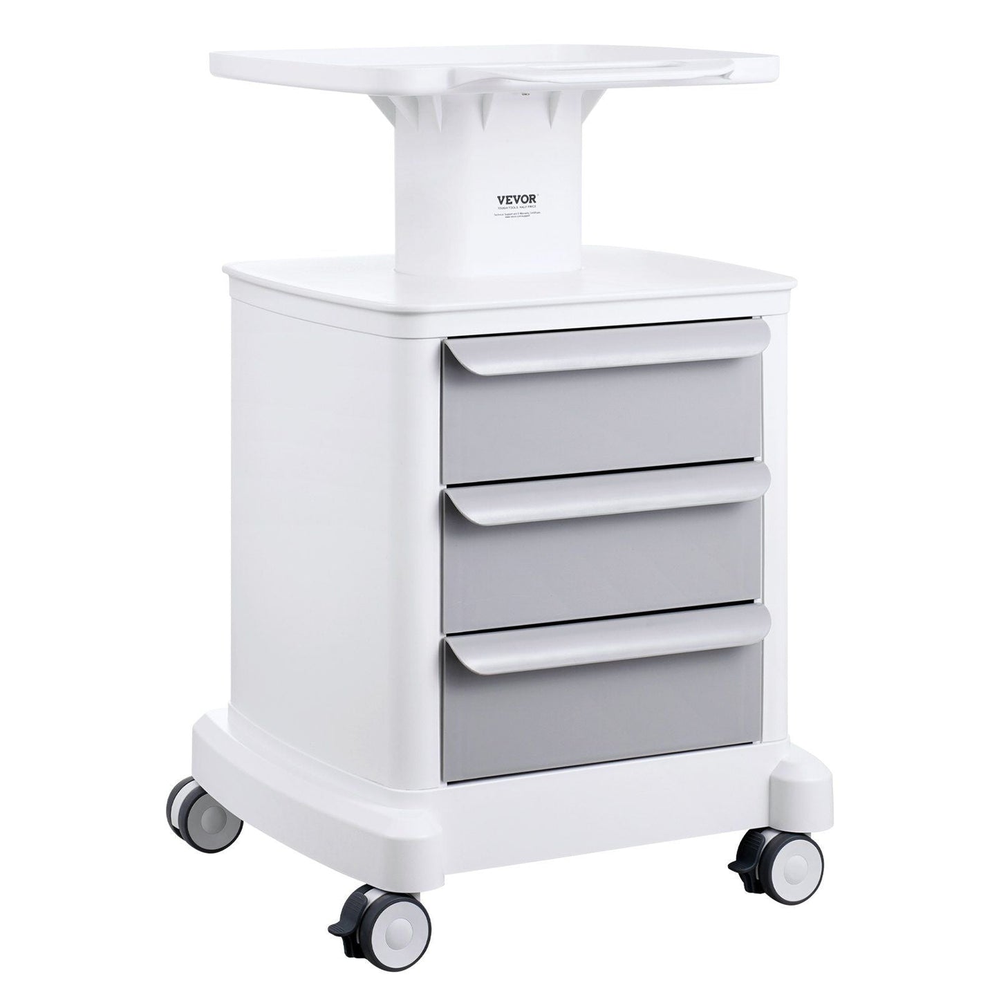 4 Tiers Lab Carts Mobile Medical Cart with 3 Drawers & 1 Top Tray White, Trolley Storage Cart with ABS Material, Lab Rolling Cart with 4 Silent Wheels for Lab, Clinic, Hospital, Salon, Office