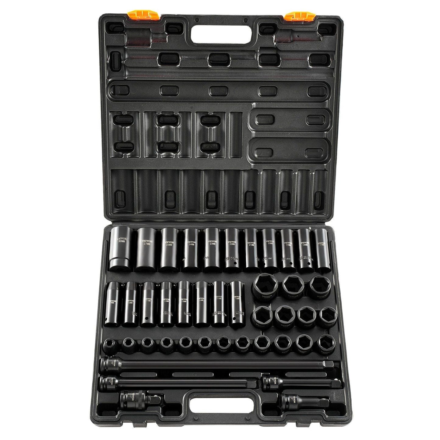 Impact Socket Set 1/2 Inches 43 Piece Impact Sockets, Standard Socket Assortment, 1/2 Inches Drive Socket Set 6-Point Sockets Metric 9-30mm (Standard/Deep)