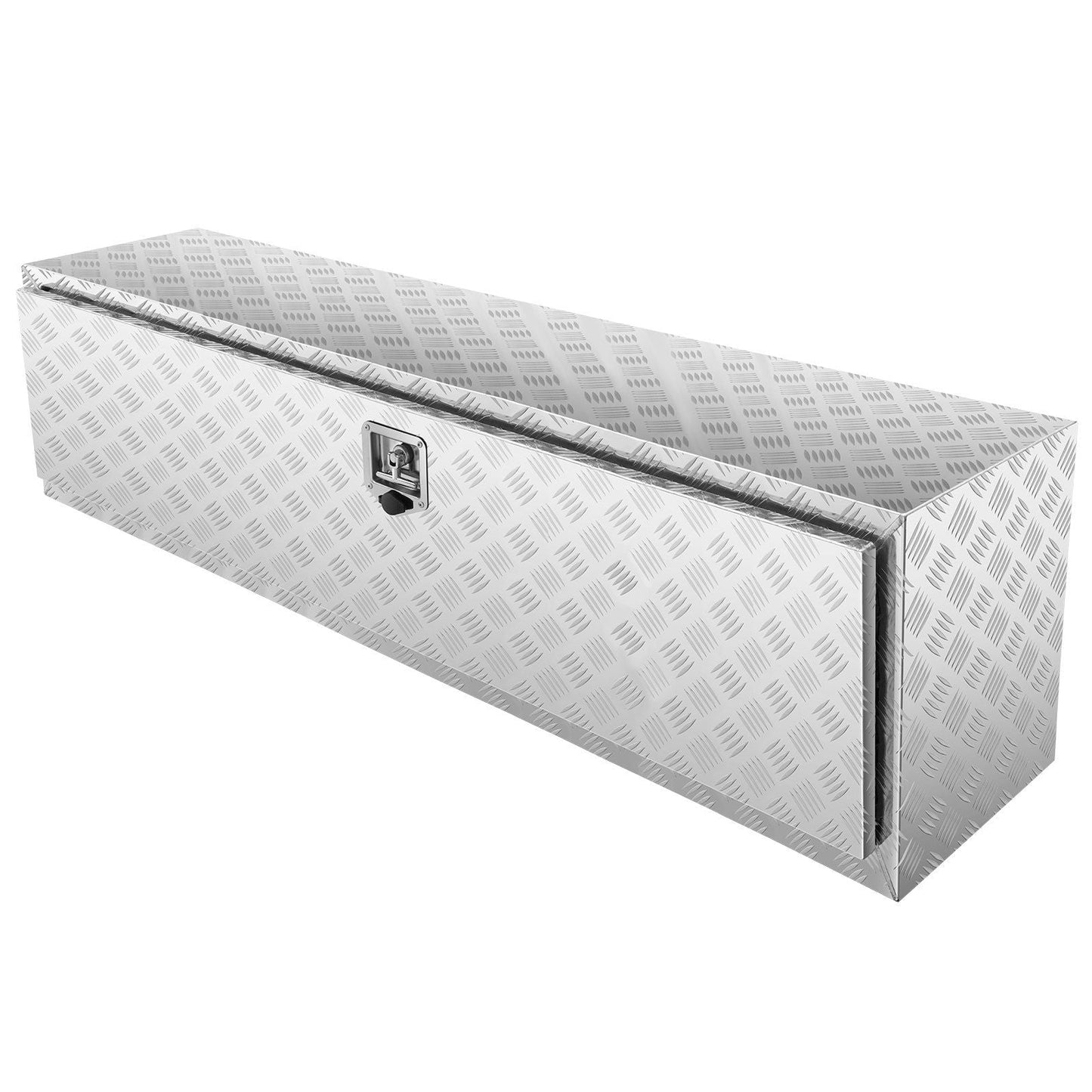 Underbody Truck Box, 60"×17"×18" Pickup Storage Box, Heavy Duty Aluminum Diamond Plate Tool Box with Lock and Keys, Waterproof Trailer Storage Box with T-Handle Latch for Truck, Van, Trailer
