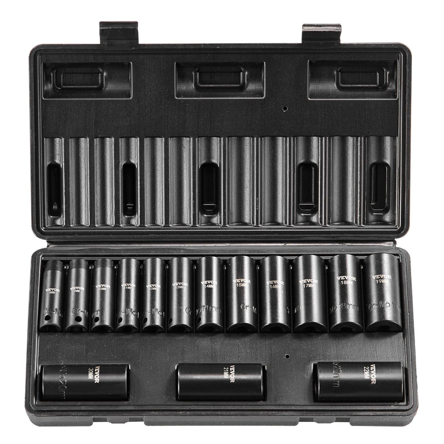 Impact Sockets Set 15pcs 6-Point 3/8in Drive Bit Ratchet Tool Kit Case